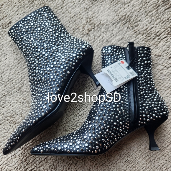 Zara Studded High Heel Ankle Boot Euro 6 US 6 Vegan - Picture 10 of 10